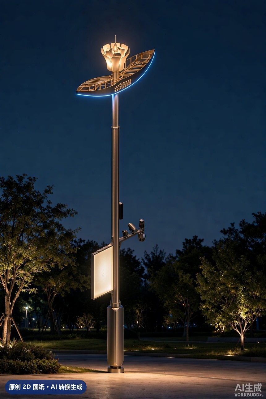 MJZ-ZH-ZJ-016 景观造型灯杆 3D夜景效果图