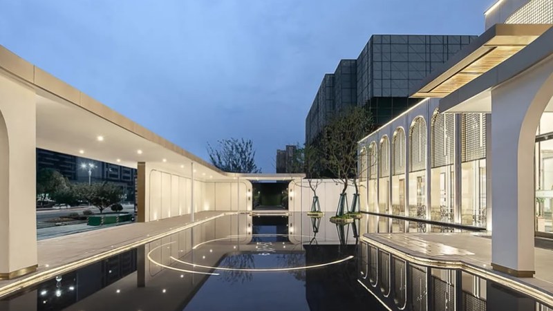抚州君著宸央项目二展景观工程实景——示范区连廊与水景照明