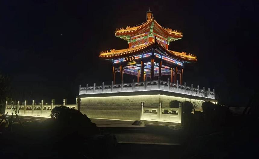 园博亭古建亮化夜景实拍(汉白玉栏杆洗墙+亭体轮廓)