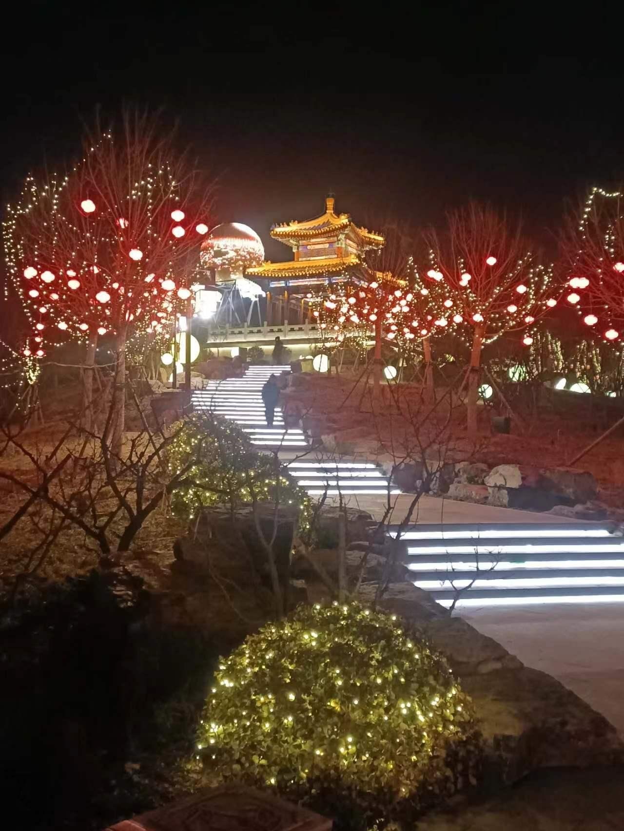 河北省园林博览会台阶灯串+红灯笼+古建亭夜景(2023 年交付实拍)